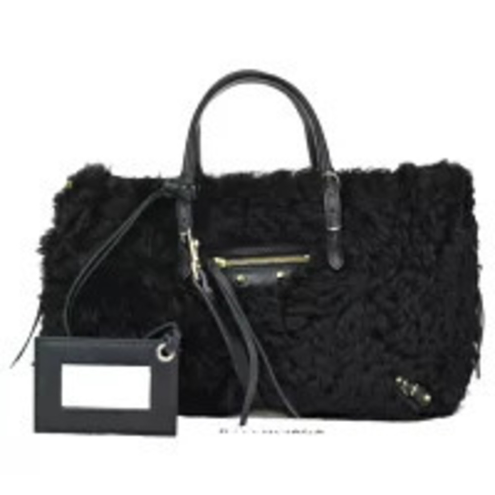 Balenciaga Handbag Shoulder Bag Black Shearling Leather Hand Mirror